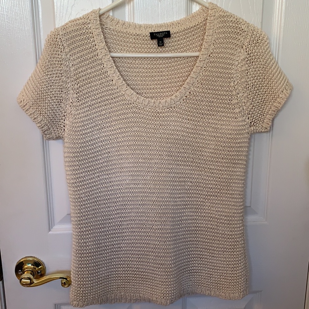 Talbots Petites Sweater Cream Knit Short Sleeve - Picture 2 of 8